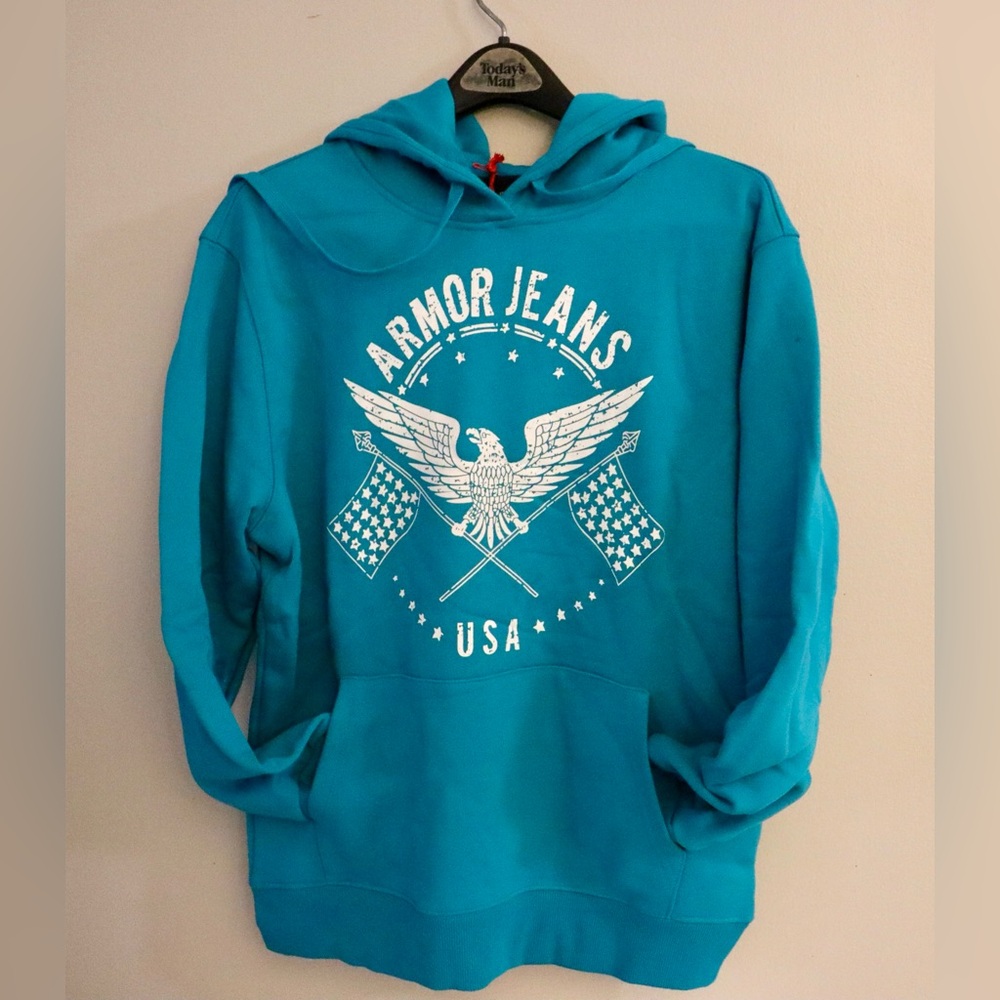 Armor Jeans Teal Hoodie NWT MSRP $80